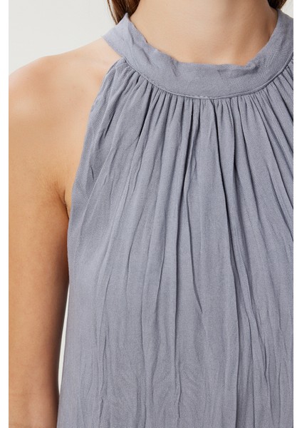 Kırışık Efektli Yazlık Keten Elbise LGK0005 Gri fırsatları