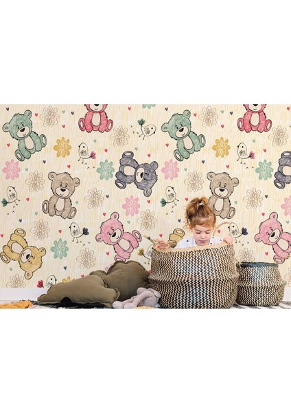 DK001 Seri Ayıcık Desenli Duvar KAĞIDI-5706