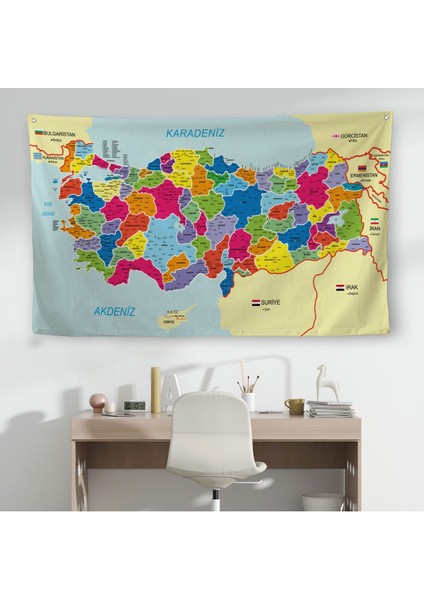 Duvar Örtüsü Detaylı Güncel Türkiye Haritası Kaliteli Kanvas Duvar HALISI-4049