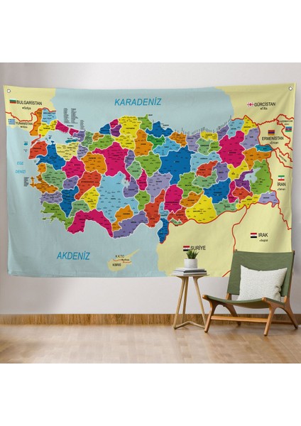 Duvar Örtüsü Detaylı Güncel Türkiye Haritası Kaliteli Kanvas Duvar HALISI-4049 fiyatları