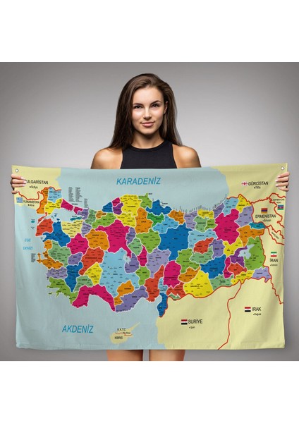 Duvar Örtüsü Detaylı Güncel Türkiye Haritası Kaliteli Kanvas Duvar HALISI-4049 modelleri