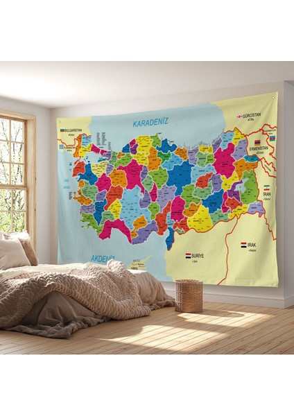 Duvar Örtüsü Detaylı Güncel Türkiye Haritası Kaliteli Kanvas Duvar HALISI-4049