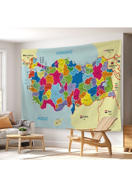 Duvar Örtüsü Detaylı Güncel Türkiye Haritası Kaliteli Kanvas Duvar HALISI-4049