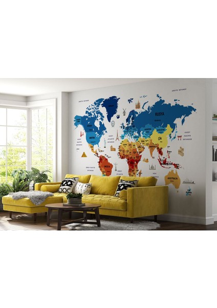 Hg Türkçe Dünya Haritası Duvar Kağıdı Ülke-Başkentli Öğretici ve SEMBOLLÜ-2266 fiyatları