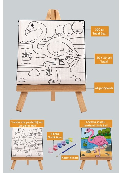 Sevimli Pembe Flamingo, Çocuk Eğitici Tuval Boyama Hobi SETI-9120 fiyatları