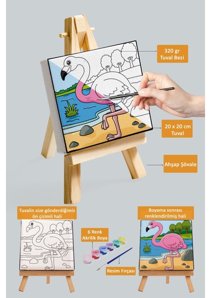 Sevimli Pembe Flamingo, Çocuk Eğitici Tuval Boyama Hobi SETI-9120