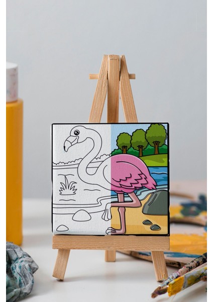Sevimli Pembe Flamingo, Çocuk Eğitici Tuval Boyama Hobi SETI-9120 indirimleri