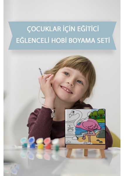 Sevimli Pembe Flamingo, Çocuk Eğitici Tuval Boyama Hobi SETI-9120