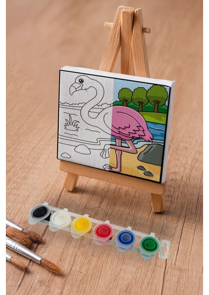 Sevimli Pembe Flamingo, Çocuk Eğitici Tuval Boyama Hobi SETI-9120