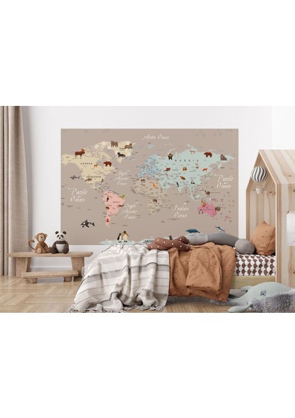 Dünya Haritası Çocuk ve Bebek Odası hayvanlar Alemi Duvar KAĞIDI-3817 modelleri