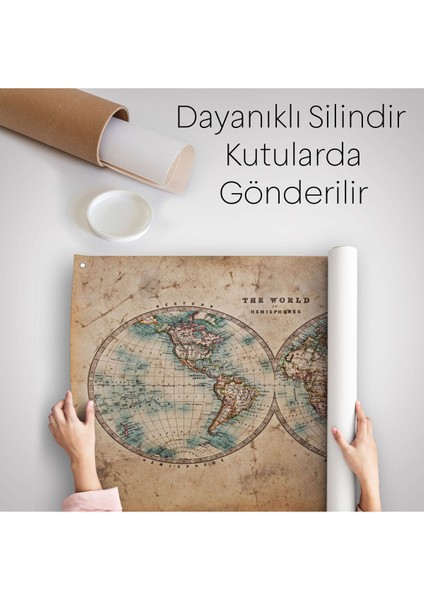 Duvar Örtüsü Eski Wintage Dünya Haritası Kaliteli Kanvas Duvar HALISI-4059
