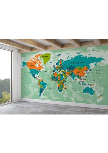 Ingilizce Dünya Haritası Duvar Kağıdı Okyanuslu Eğitici DETAYLI-2543 fiyatları