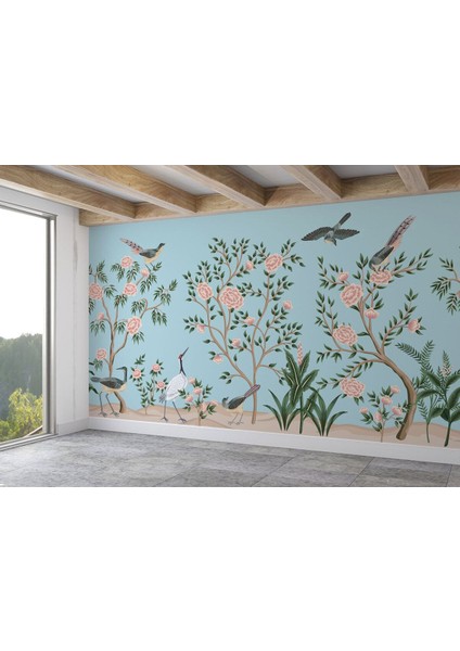 Pembe Çiçekli Ağaç ve Kuşlar Duvar KAĞIDI-5620 fiyatları