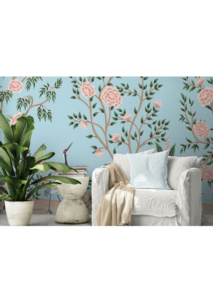 Pembe Çiçekli Ağaç ve Kuşlar Duvar KAĞIDI-5620 fırsatları