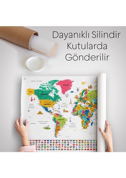 Duvar Örtüsü / Halısı Detaylı Güncel Türkçe Dünya Haritası Kaliteli Kanvas KUMAŞ-3981
