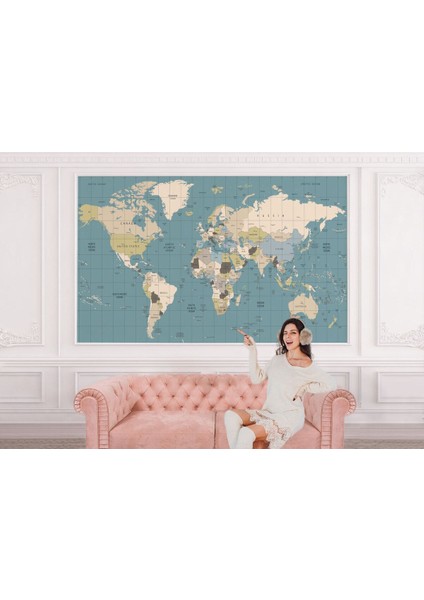 Hg Ingilizce Dünya Haritası Duvar KAĞIDI-1070