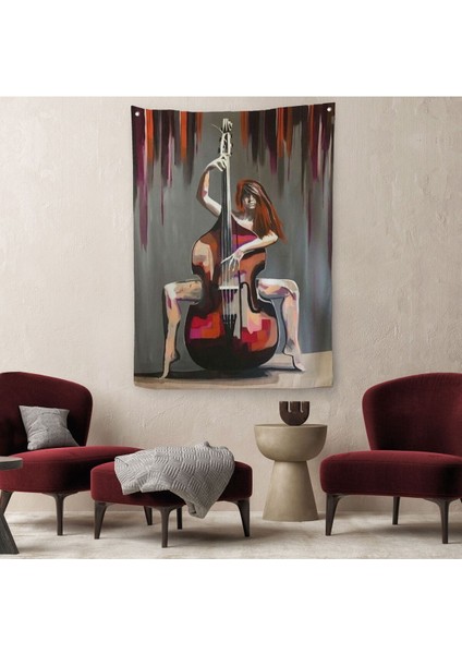 Çello Çalan Kadın Duvar Örtüsü - HALISI-6167
