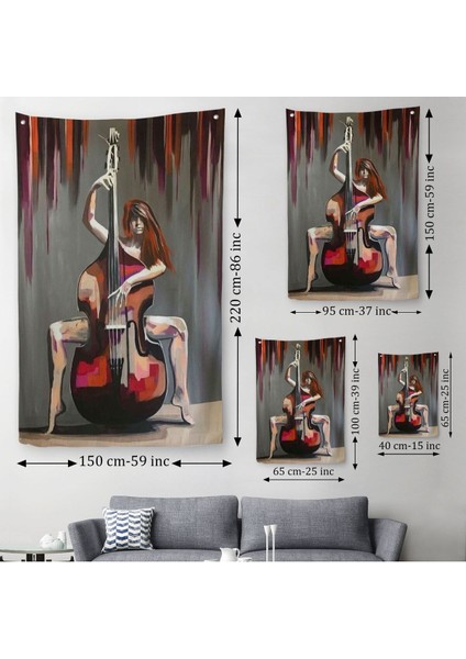 Çello Çalan Kadın Duvar Örtüsü - HALISI-6167 modelleri