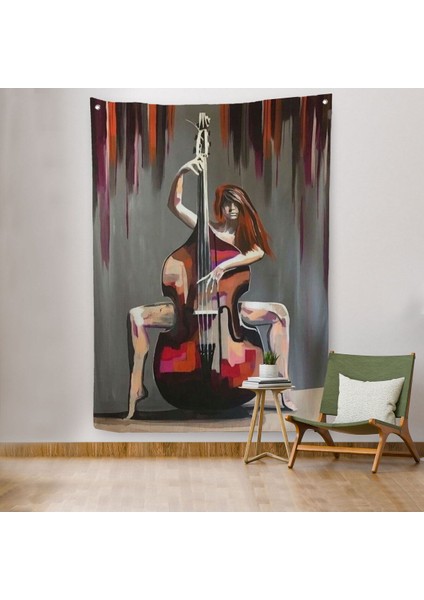 Çello Çalan Kadın Duvar Örtüsü - HALISI-6167