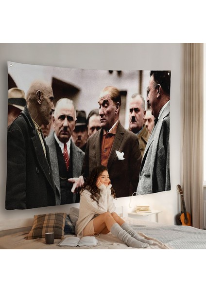 Muatafa Kemal Atatürk Yurttaş Ile Konuma Duvar ÖRTÜSÜ-7193 fiyatları