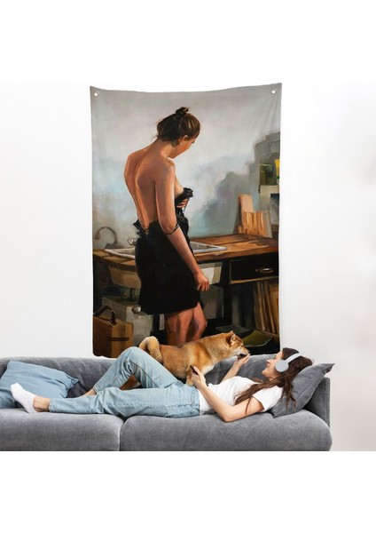 Siyah Elbiseli Kadın Duvar ÖRTÜSÜ-7961