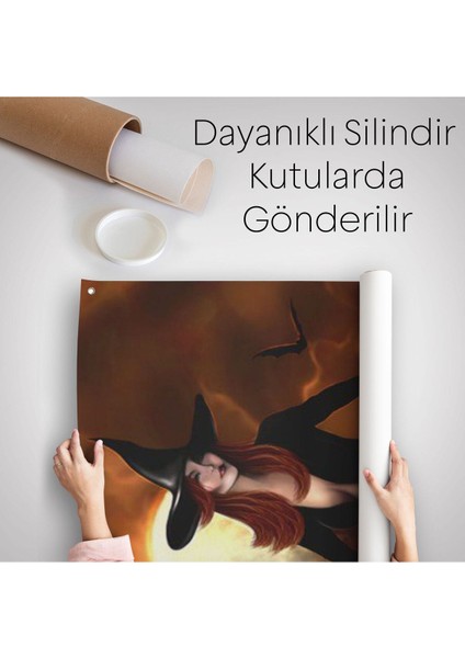 Süpürge Ile Uçan Cadı, Cadılar Bayramı Helloven Duvar Örtüsü - Halısı -6086 indirimleri