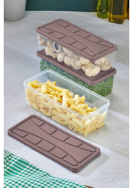 Saklama Kabı 3 Adet 2000 ml Kahverengi