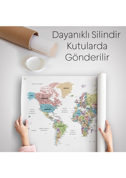 Duvar Örtüsü / Halısı Detaylı Dünya Haritası Kaliteli Kanvas KUMAŞ-3961