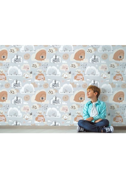 Uyuyan Doğa Canlıları Desenli Çocuk Odası Duvar KAĞIDI-5753