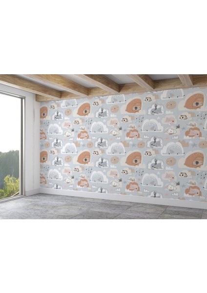 Uyuyan Doğa Canlıları Desenli Çocuk Odası Duvar KAĞIDI-5753 fiyatları