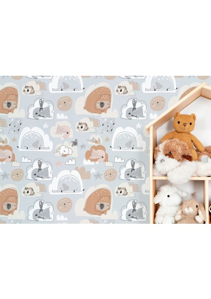 Uyuyan Doğa Canlıları Desenli Çocuk Odası Duvar KAĞIDI-5753 fırsatları