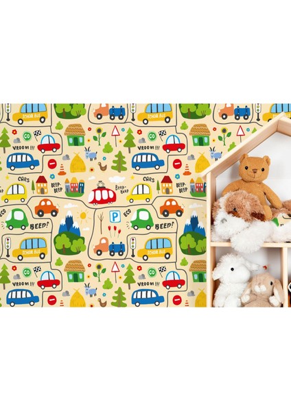 Db Sevimli Trafik Desenli Öğretici Çocuk Odası Duvar KAĞIDI-5757