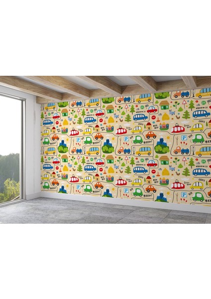 Db Sevimli Trafik Desenli Öğretici Çocuk Odası Duvar KAĞIDI-5757 fiyatları