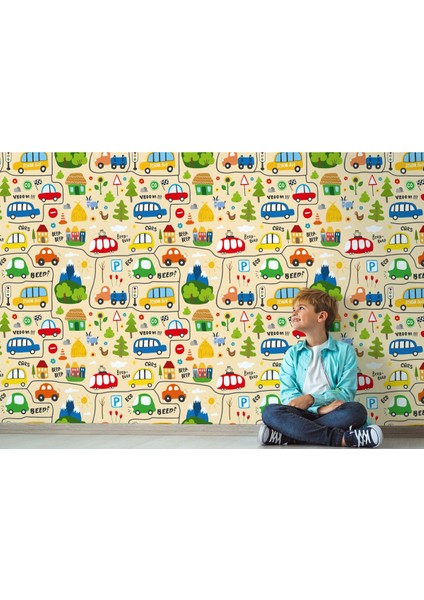 Db Sevimli Trafik Desenli Öğretici Çocuk Odası Duvar KAĞIDI-5757 fırsatları