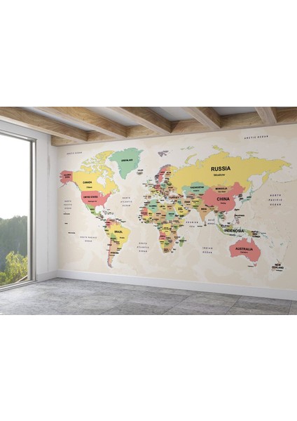 Dünya Haritası Duvar Kağıdı Ülke ve Başkentli İNGILIZCE-2755