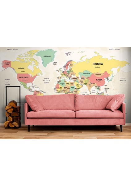 Dünya Haritası Duvar Kağıdı Ülke ve Başkentli İNGILIZCE-2755 modelleri