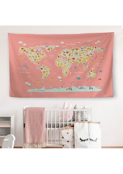 Kız Çocuğu Odası Hayvan Desenli Dekoratif Kanvas Duvar Örtüsü-Halısı 1045