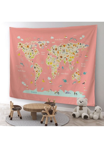 Kız Çocuğu Odası Hayvan Desenli Dekoratif Kanvas Duvar Örtüsü-Halısı 1045 modelleri