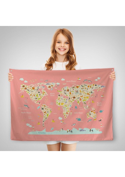 Kız Çocuğu Odası Hayvan Desenli Dekoratif Kanvas Duvar Örtüsü-Halısı 1045 fırsatları