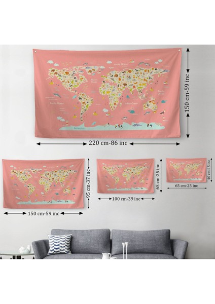 Kız Çocuğu Odası Hayvan Desenli Dekoratif Kanvas Duvar Örtüsü-Halısı 1045 indirimleri