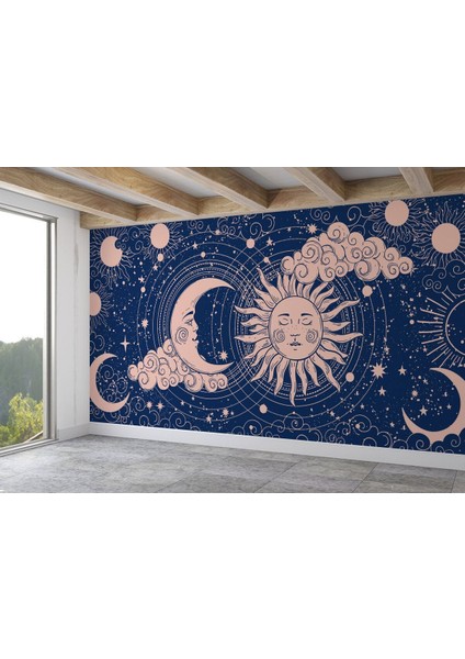 Astroloji Retro Uzay Güneş Ay Bulut Duvar Duvar KAĞIDI-5535 fiyatları