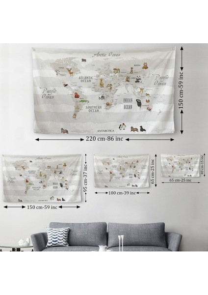 Eğitici Dünya Haritası Dünya Atlası Çocuk ve Bebek Odası Duvar Örtüsü-Halısı 3812 indirimleri