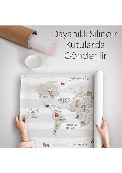 Eğitici Dünya Haritası Dünya Atlası Çocuk ve Bebek Odası Duvar Örtüsü-Halısı 3812