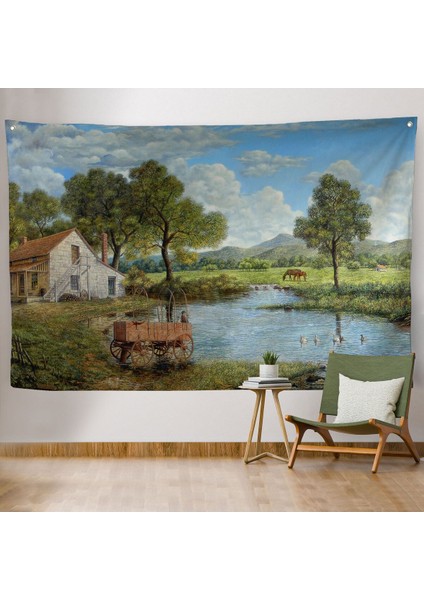 Duvar Örtüsü Köy Evi Manzaralı Kaliteli Kanvas Duvar HALISI-3986 fiyatları