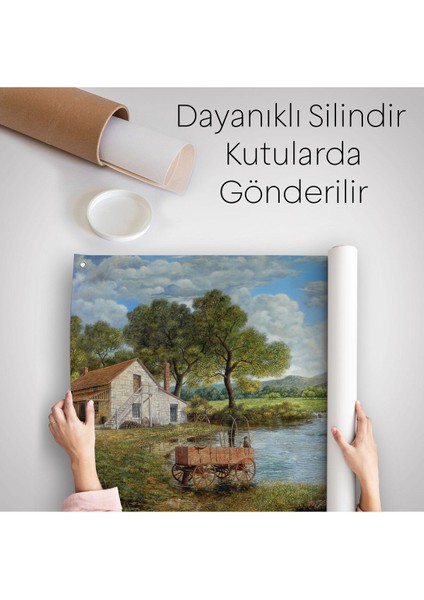 Duvar Örtüsü Köy Evi Manzaralı Kaliteli Kanvas Duvar HALISI-3986