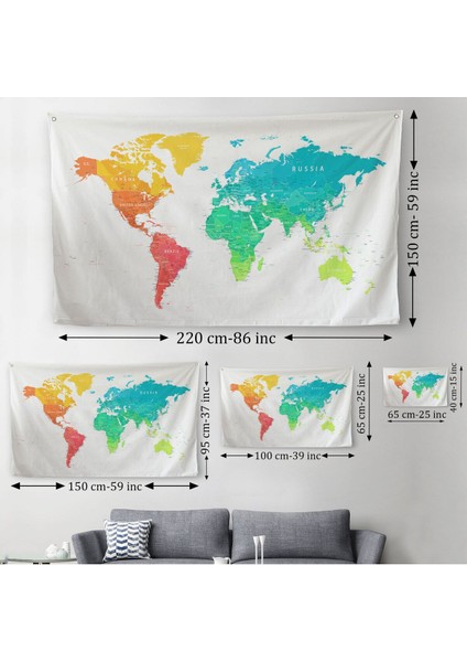 Dünya Haritası Dekoratif Kanvas Duvar Örtüsü-Halısı 1108 modelleri
