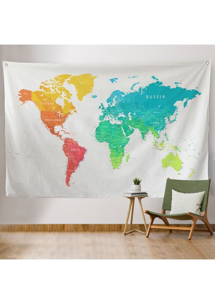 Dünya Haritası Dekoratif Kanvas Duvar Örtüsü-Halısı 1108
