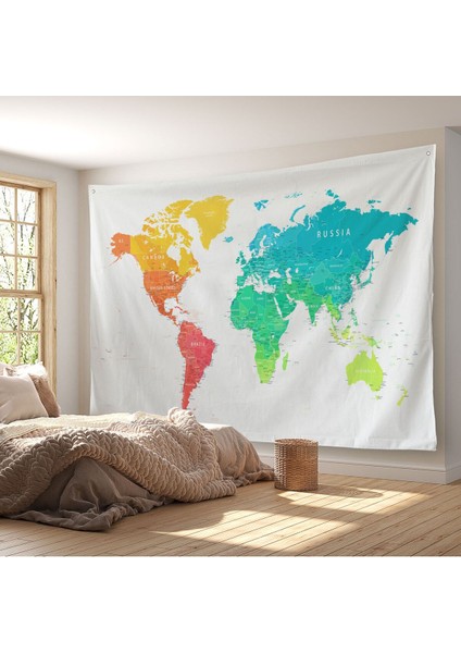 Dünya Haritası Dekoratif Kanvas Duvar Örtüsü-Halısı 1108