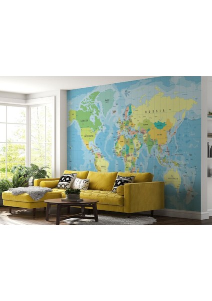 Ingilizce Dünya Haritası Duvar Kağıdı Okyanuslu Eğitici DETAYLI-1079 fiyatları