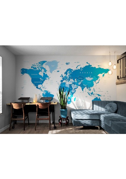 Alndrs Collection V2 Mavi Ingilizce Dünya Haritası Duvar Kağıdı -1051 fırsatları